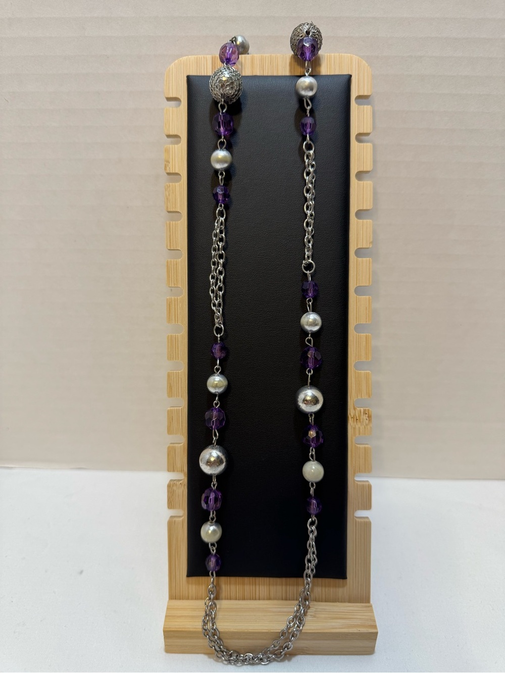 Elegant Purple Bead and Silver Chain Necklace